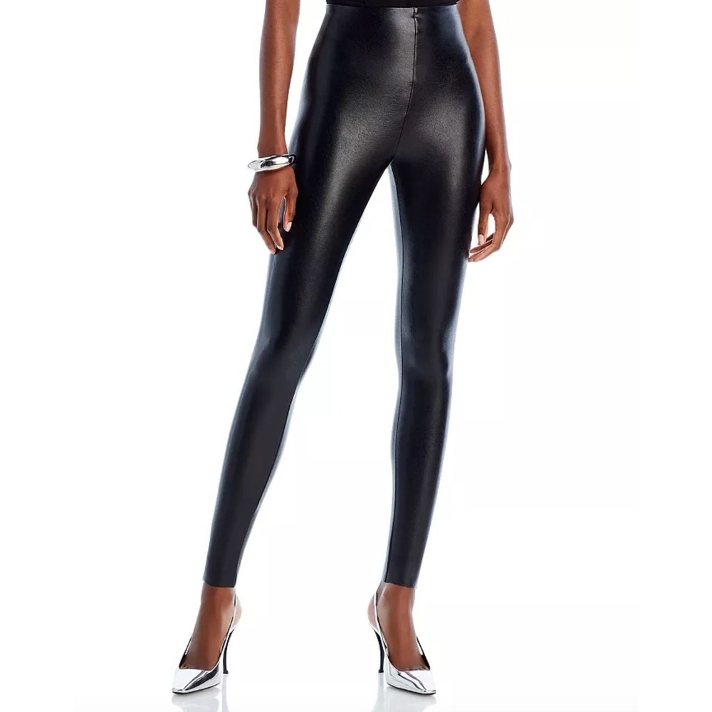 Commando Black Faux Leather Stretch Shaping Smoothing Waist Legging Pants, sz L